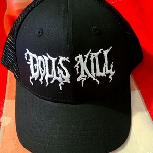 DOLLS KILL EMBROIDERED LOGO TRUCKER HAT BLACK BRAND NEW